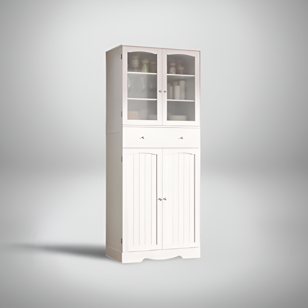 White Cabinet with compartments and shelves.